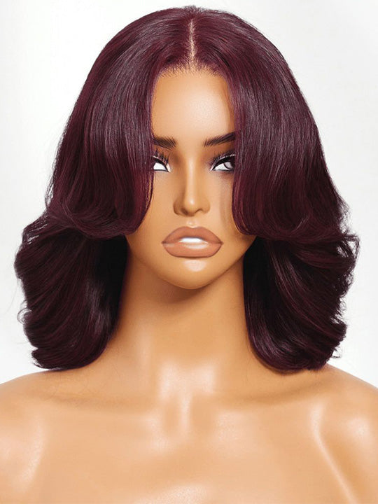 Kisslove Hair Burgundy Color 7x5 Glueless Body Wave Bob Wig Pre Styled Salon Design Human Hair Wigs