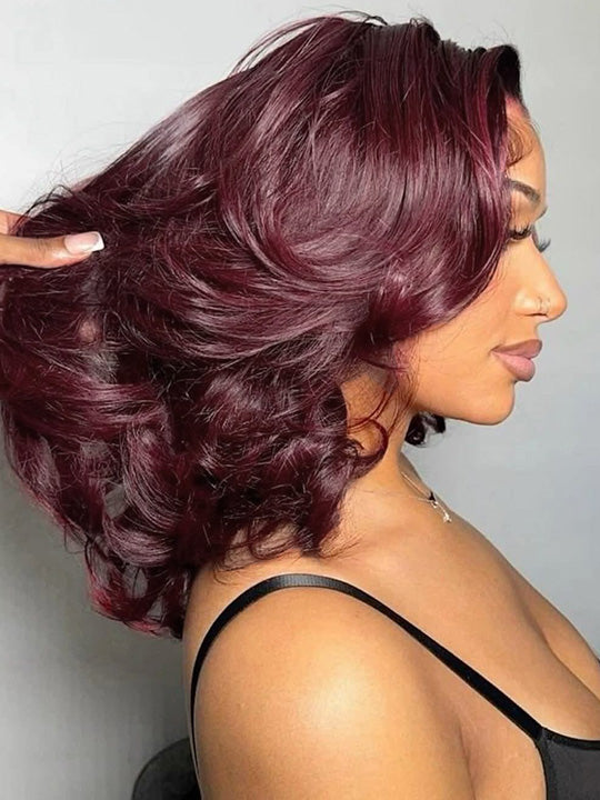 Kisslove Hair Burgundy Color 7x5 Glueless Body Wave Bob Wig Pre Styled Salon Design Human Hair Wigs