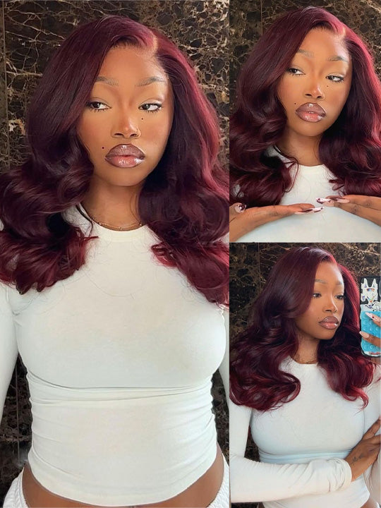 Kisslove Hair Burgundy Color 7x5 Glueless Body Wave Bob Wig Pre Styled Salon Design Human Hair Wigs