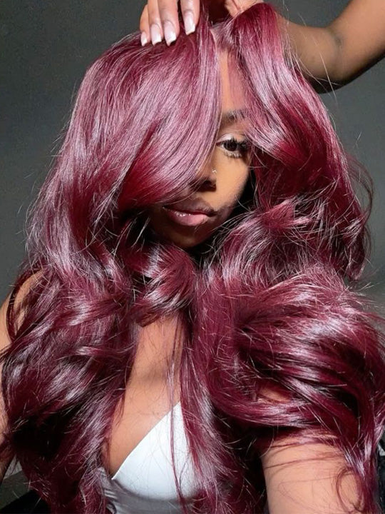 [Flash Deal] Burgundy Color Straight Hair 13x6 Lace Front Wig Pre Plucked Colored Human Hair Wigs
