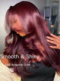 [Flash Deal] Burgundy Color Straight Hair 13x6 Lace Front Wig Pre Plucked Colored Human Hair Wigs