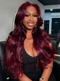 Kisslove Burgundy 360 Lace Frontal Wig Invisi-Drawstring 3D Body Wave Human Hair Wigs