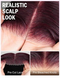 Kisslove Burgundy 360 Lace Frontal Wig Invisi-Drawstring 3D Body Wave Human Hair Wigs