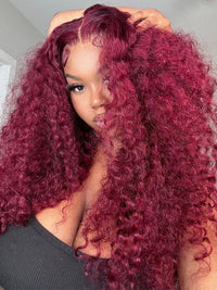 99J Burgundy Color Deep Wave 13x4 13x6 Lace Front Wigs Pre Plucked Human Hair Wigs