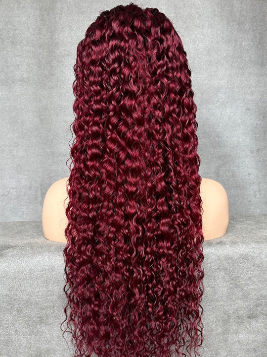 99J Burgundy Color Deep Wave 13x4 13x6 Lace Front Wigs Pre Plucked Human Hair Wigs