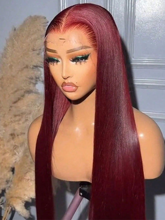 99J Silky Straight Hair Burgundy Color 13x4 13x6 Transparent HD Lace Front Human Hair Wigs
