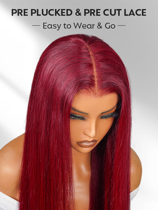 [Flash Deal] Burgundy Color Straight Hair 13x6 Lace Front Wig Pre Plucked Colored Human Hair Wigs