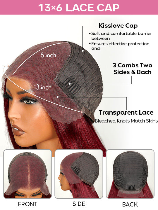 [Flash Deal] Burgundy Color Straight Hair 13x6 Lace Front Wig Pre Plucked Colored Human Hair Wigs