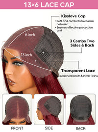 [Flash Deal] Burgundy Color Straight Hair 13x6 Lace Front Wig Pre Plucked Colored Human Hair Wigs