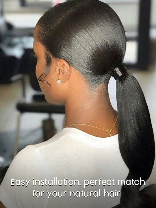 Silky Press Yaki Straight Hair Ponytail Beginner Friendly Drawstring Ponytail Extensions for Women