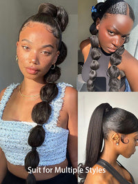 Silky Press Yaki Straight Hair Ponytail Beginner Friendly Drawstring Ponytail Extensions for Women