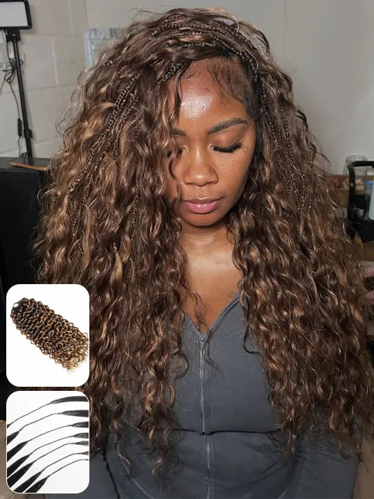 Brown Balayage Water Wave Miracle Knots Crochet Hair Colored Human Hair Extensions for Braids