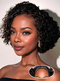 Pre Styled Pixie Curly Hair Glueless Side Part Lace Wig Bomb Hairstyle 100% Human Hair Wigs