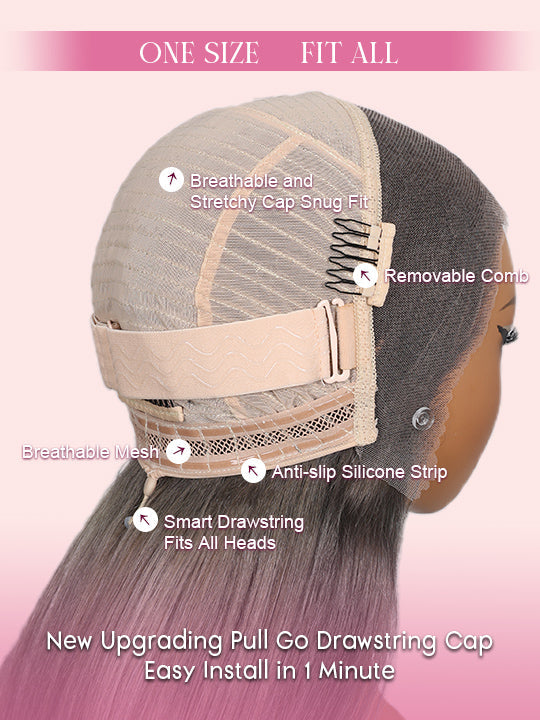 Ash Blonde Layered & Curtain Bangs 3D Body Wave 13x6 Lace Frontal Pull Go Human Hair Wigs