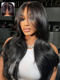3D Body Wave Wig With Curtain Bangs 5x5 HD Lace Wigs 14A Virgin Human Hair Wigs