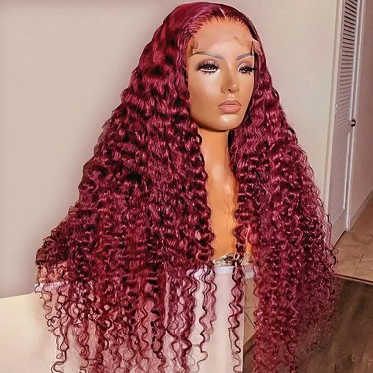 99J Burgundy Color 5x5 HD Lace Closure Wigs Deep Wave Dark Red Human Hair Wigs