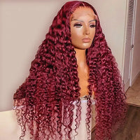 99J Burgundy Color 5x5 HD Lace Closure Wigs Deep Wave Dark Red Human Hair Wigs
