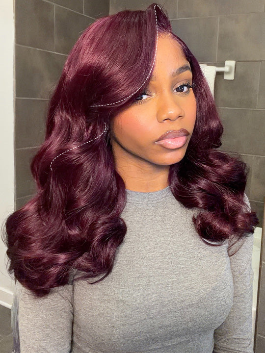 Pre Styled Side Part Colored Body Wave Bob Wig Glueless Drawstring Ready to Go Wigs