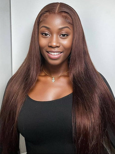 #4 Chocolate Brown Color Straight Hair 5x5 13x4 13x6 Lace Front Wigs Human Hair