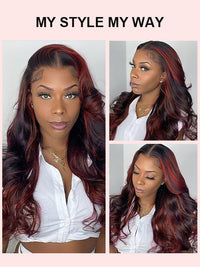Kisslove Hair Dark Red Highlight Loose Body Wave 13x6 Full Lace Frontal Wig With Face Framing Layers