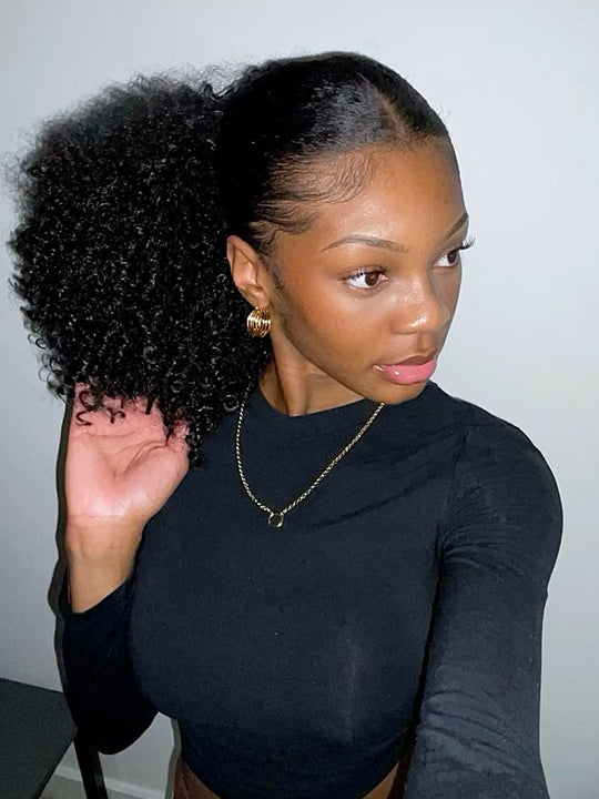 Afro Kinky Curly Hair Ponytail Extensions Clip in Drawstring Ponytail Human Hair Extensions