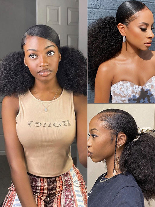 Afro Kinky Curly Hair Ponytail Extensions Clip in Drawstring Ponytail Human Hair Extensions