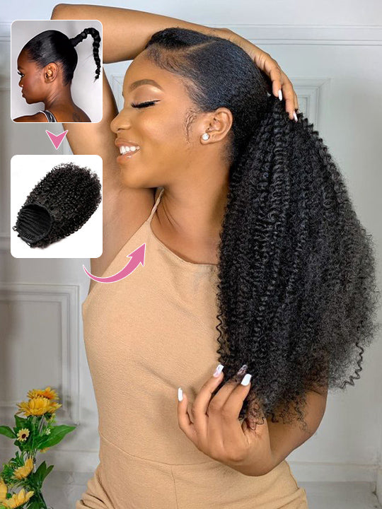 Afro Kinky Curly Hair Ponytail Extensions Clip in Drawstring Ponytail Human Hair Extensions