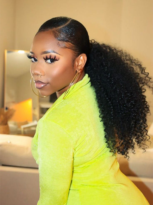 Afro Kinky Curly Hair Ponytail Extensions Clip in Drawstring Ponytail Human Hair Extensions