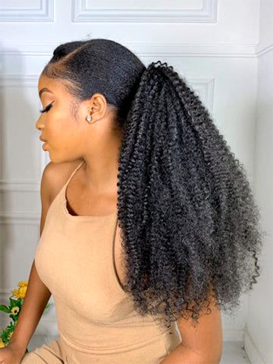 Afro Kinky Curly Hair Ponytail Extensions Clip in Drawstring Ponytail Human Hair Extensions
