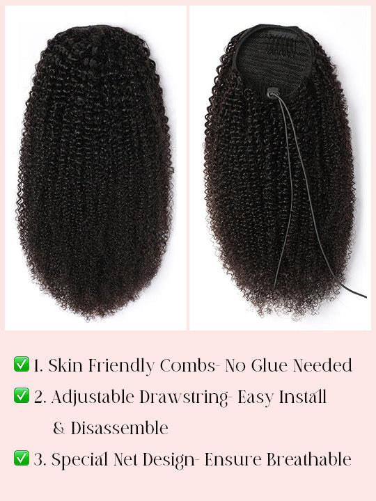 Afro Kinky Curly Hair Ponytail Extensions Clip in Drawstring Ponytail Human Hair Extensions