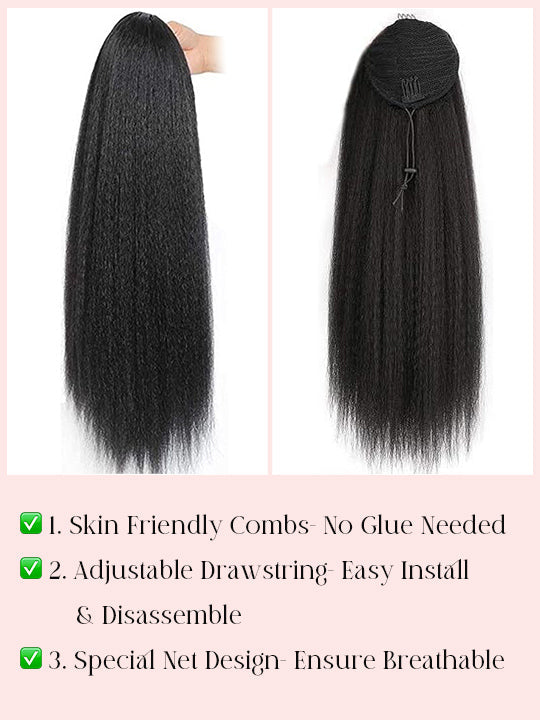 Silky Press Yaki Straight Hair Ponytail Beginner Friendly Drawstring Ponytail Extensions for Women