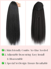 Silky Press Yaki Straight Hair Ponytail Beginner Friendly Drawstring Ponytail Extensions for Women