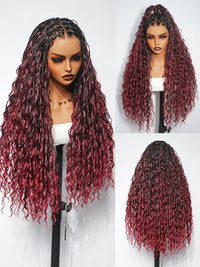 Ombre Chestnut Brown Full Lace Boho Braided Wig Glueless Invisi-Drawstring Ready To Go Wigs