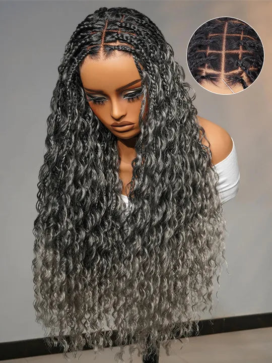 Ombre Chestnut Brown Full Lace Boho Braided Wig Glueless Invisi-Drawstring Ready To Go Wigs