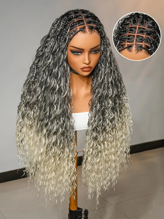 Ombre Chestnut Brown Full Lace Boho Braided Wig Glueless Invisi-Drawstring Ready To Go Wigs