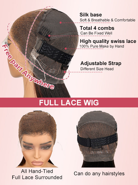 Ombre Brown  Silky Straight Hair Full Lace Wig Fake Scalp Colored Lace Frontal Wig