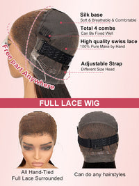 Ombre Brown  Silky Straight Hair Full Lace Wig Fake Scalp Colored Lace Frontal Wig