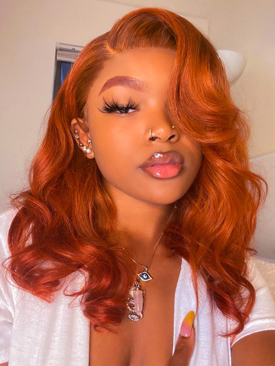 13x6 HD Full Lace Frontal Wig Ginger Color 3D Body Wave Brazilian Human Hair Lace Wigs