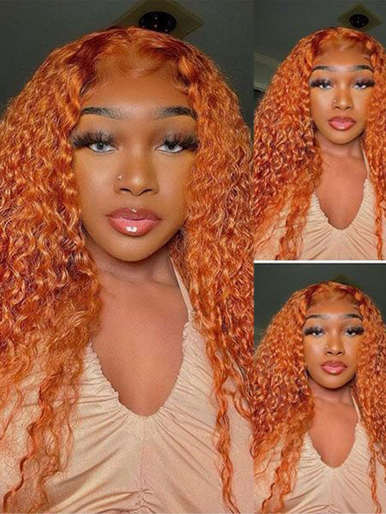 Ginger Color Deep Wave 13x6 Lace Frontal Wig Pre Plucked Colored Human Hair Wigs