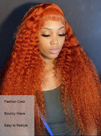 Deep Wave Ginger Orange 360 Lace Frontal Wig Pre Plucked Invisi-Drawstring Human Hair Wigs