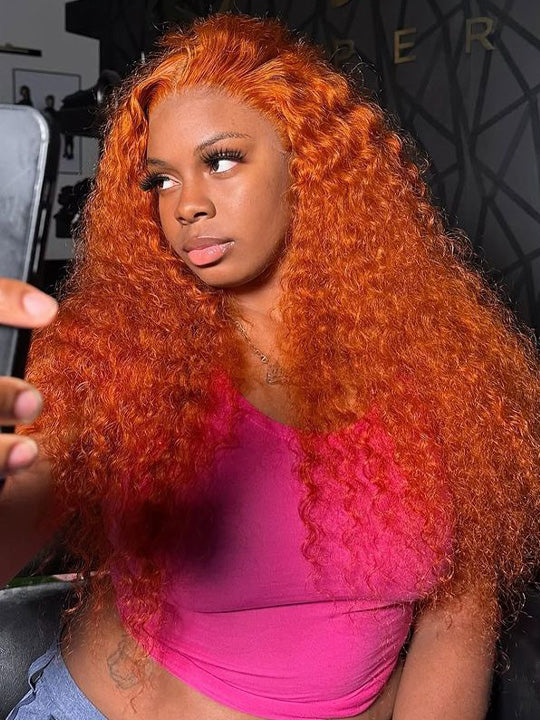 Ginger Color Deep Wave 13x6 Lace Frontal Wig Pre Plucked Colored Human Hair Wigs