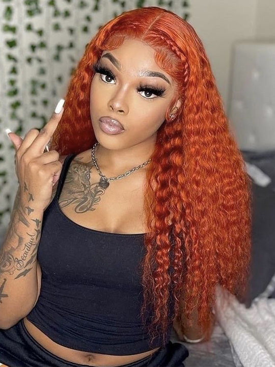 Ginger Color Deep Wave 13x6 Lace Frontal Wig Pre Plucked Colored Human Hair Wigs
