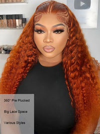 Deep Wave Ginger Orange 360 Lace Frontal Wig Pre Plucked Invisi-Drawstring Human Hair Wigs