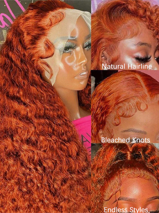 Ginger Color Deep Wave 13x6 Lace Frontal Wig Pre Plucked Colored Human Hair Wigs