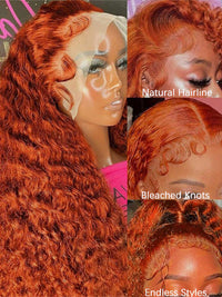 Ginger Color Deep Wave 13x6 Lace Frontal Wig Pre Plucked Colored Human Hair Wigs