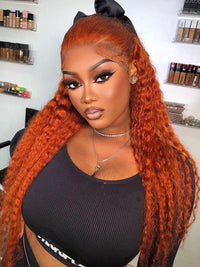 Deep Wave Ginger Orange 360 Lace Frontal Wig Pre Plucked Invisi-Drawstring Human Hair Wigs