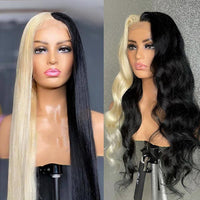 Half 613 Blonde Half Red Hair Bone Straight 5x5/13x4 Lace Human Hair Wigs 180% Density