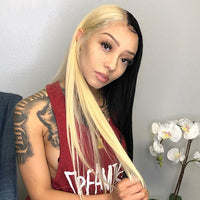 Half 613 Blonde Half Red Hair Bone Straight 5x5/13x4 Lace Human Hair Wigs 180% Density