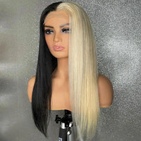 Half 613 Blonde Half Red Hair Bone Straight 5x5/13x4 Lace Human Hair Wigs 180% Density