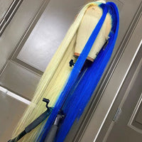 Half 613 Blonde Half Red Hair Bone Straight 5x5/13x4 Lace Human Hair Wigs 180% Density